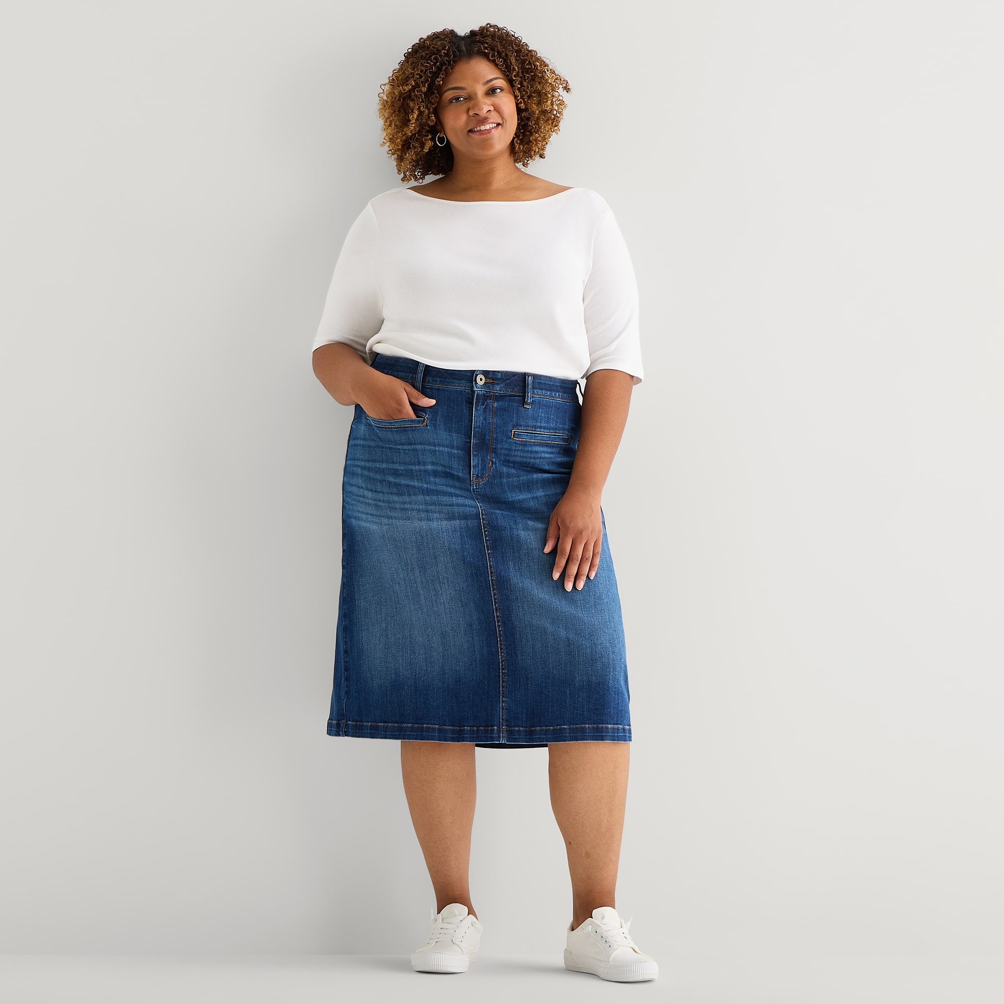 St. John's Bay Womens Plus High Rise Midi Denim Skirt