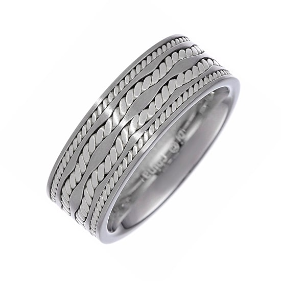Mens Stainless Steel Ring with Sterling Silver Inlay