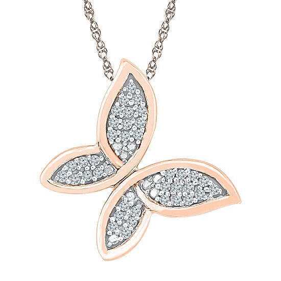 Womens 1/10 CT. T.W. Natural White Diamond 10K Gold Butterfly 18 Inch Pendant Necklace