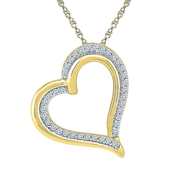 Womens 1/6 CT. T.W. Natural White Diamond 10K Gold Heart 18 Inch Pendant Necklace