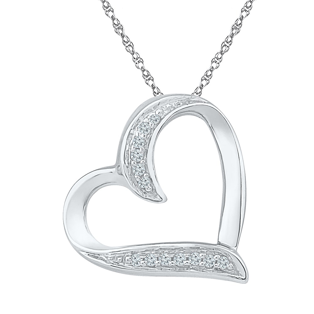 Womens Diamond Accent Natural White Diamond 10K Gold Heart 18 Inch Pendant Necklace