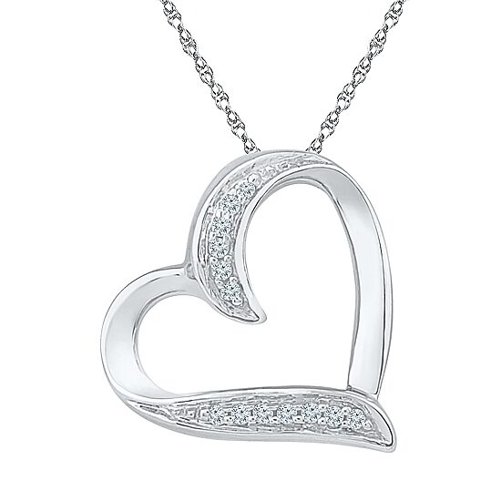 Womens Diamond Accent Natural White Diamond 10K Gold Heart 18 Inch Pendant Necklace