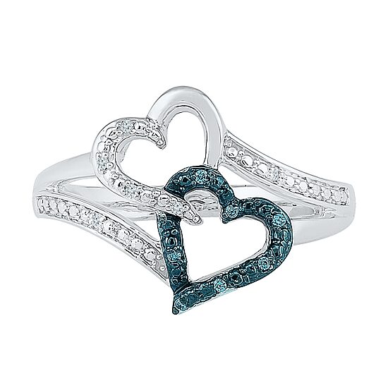 Womens Diamond Accent Natural Blue Diamond Sterling Silver Heart Cocktail Ring