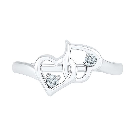 Womens Diamond Accent Natural White Diamond Sterling Silver Heart Cocktail Ring