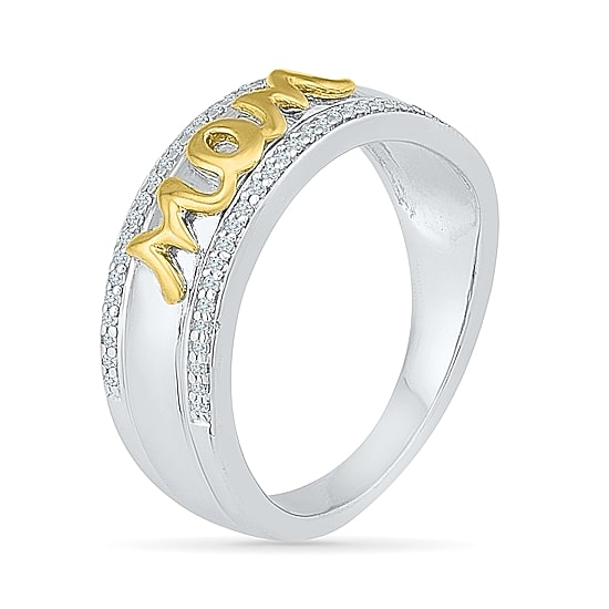 "Mom" Womens 2MM 1/6 CT. T.W. Natural White Diamond 10K Gold Over Silver Band