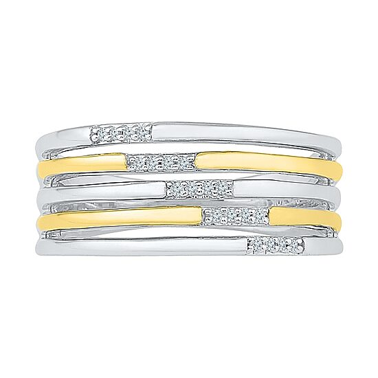 Womens 2MM Diamond Accent Natural White Diamond 10K Gold Over Silver Band