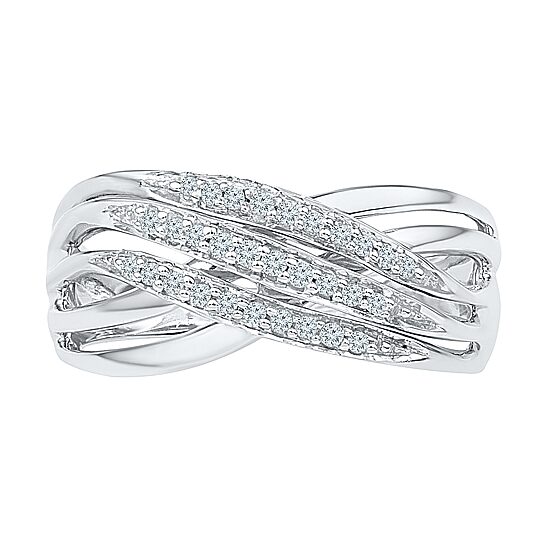 Womens 2MM 1/8 CT. T.W. Natural White Diamond Sterling Silver Crossover Band