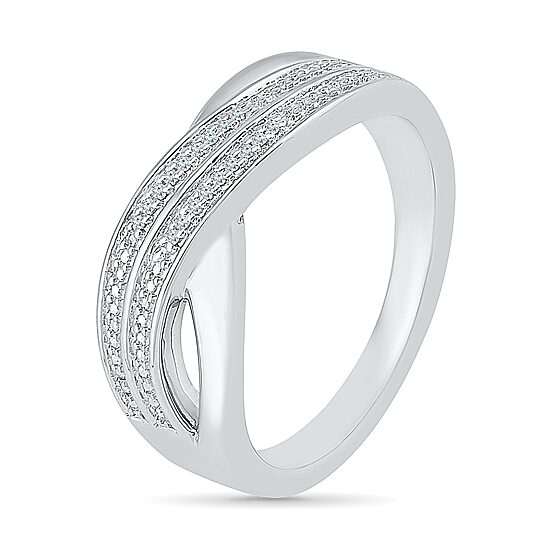 Womens 2MM Diamond Accent Natural White Diamond Sterling Silver Crossover Band