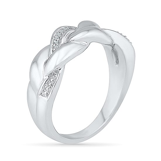 Womens 2MM Diamond Accent Natural White Diamond Sterling Silver Crossover Band