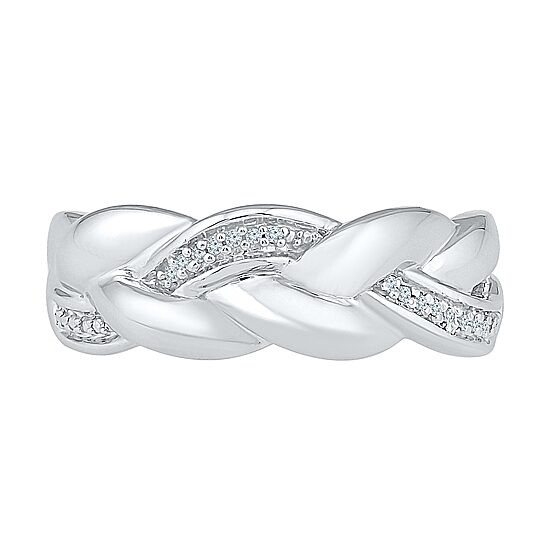 Womens 2MM Diamond Accent Natural White Diamond Sterling Silver Crossover Band