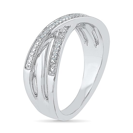 Womens 2MM Diamond Accent Natural White Diamond Sterling Silver Crossover Band
