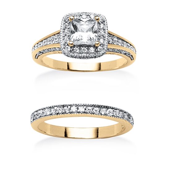 Womens 1 1/3 CT. T.W. Cubic Zirconia 18K Gold Over Brass Bridal Set