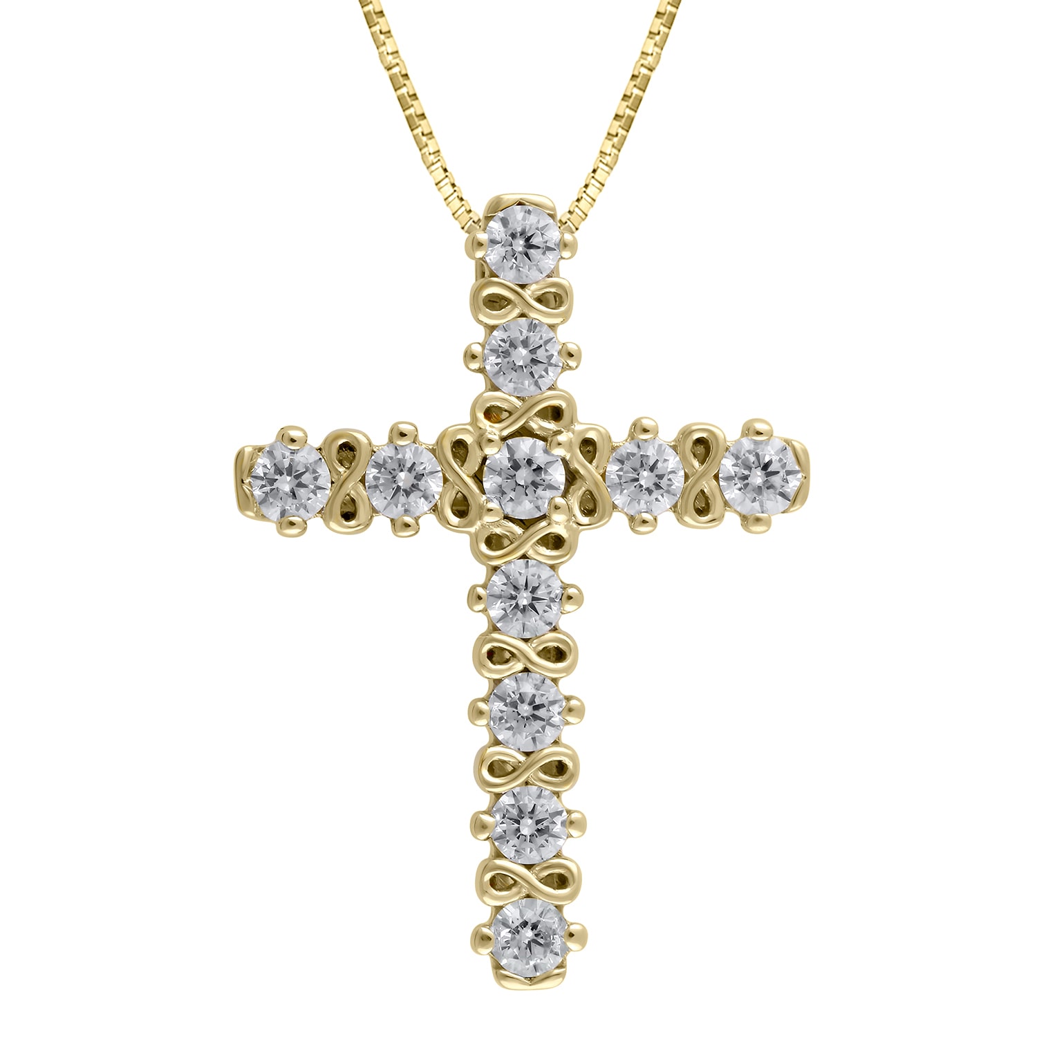 Womens 1/4 CT. T.W. Natural White Diamond 10K Gold Cross 18 Inch Pendant Necklace