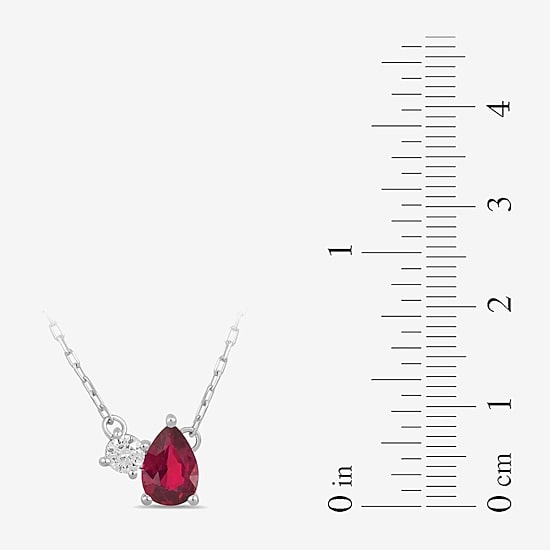Toi Et Moi Womens Genuine Gemstone &  1/10 CT. T.W. Lab Grown Diamond 10K White Gold Pear Pendant Necklace

