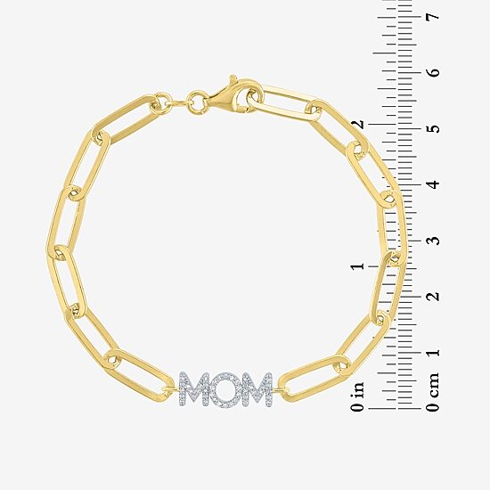 Diamond Addiction "Mom" (G-H / I1-I2) Womens 14K Gold Over Silver Sterling Silver 8 Inch Paperclip Chain Bracelet
