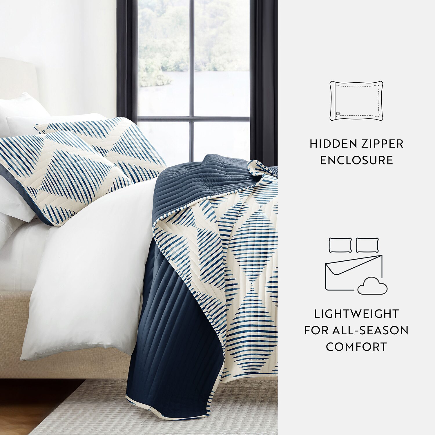 Casual Comfort Pattern Reversible Contemporary Lightweight 3 Pc. Quilt Set