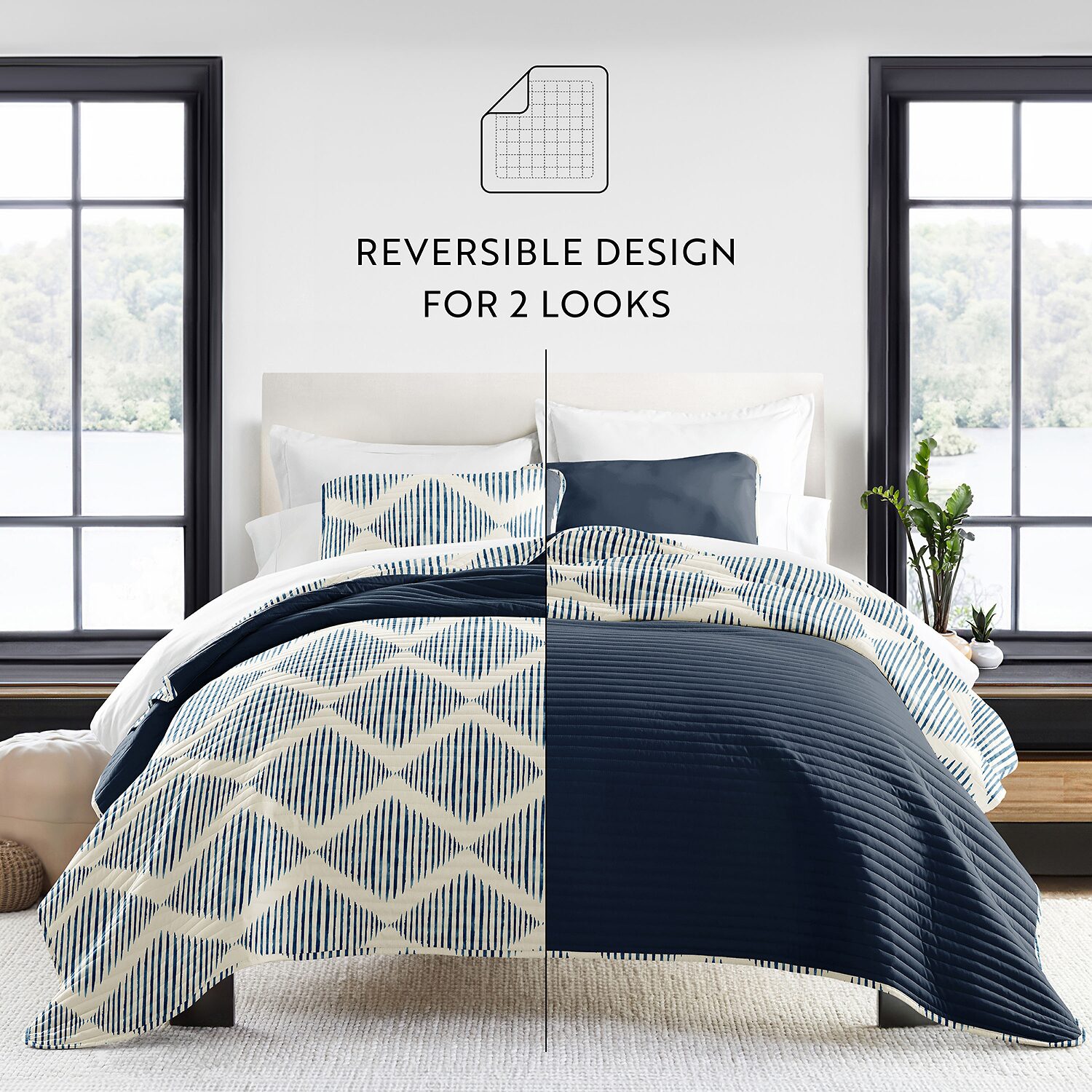 Casual Comfort Pattern Reversible Contemporary Lightweight 3 Pc. Quilt Set