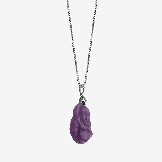Buddha Womens Genuine Purple Jade Sterling Silver 18 Inch Pendant Necklace