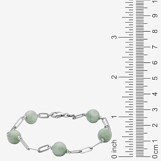 Womens Genuine Green Jade Sterling Silver Strand Bracelet