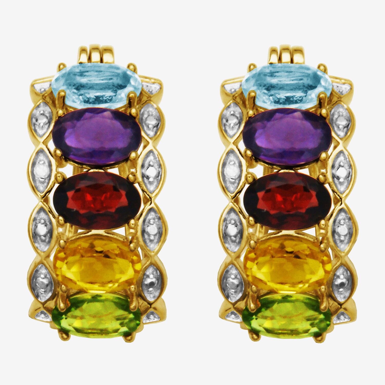 Multi-Gemstone and Diamond-Accent Hoop Earrings