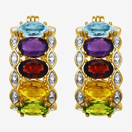 Multi-Gemstone and Diamond-Accent Hoop Earrings
