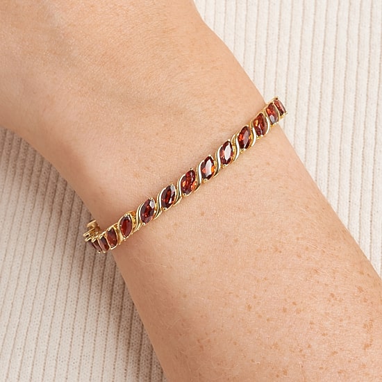 Womens Genuine Red Garnet 18K Gold Over Silver Tennis Bracelet