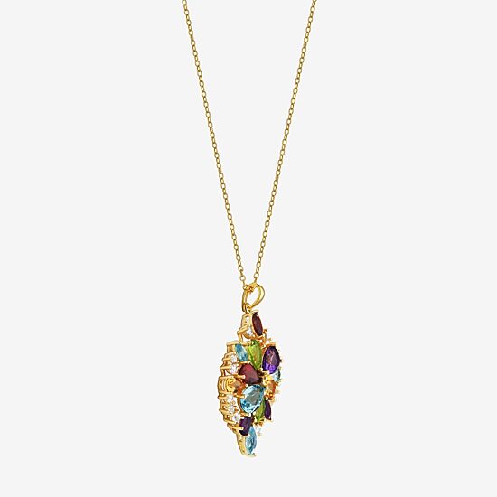 Womens Genuine Multi Color 18K Gold Over Silver 18 Inch Pendant Necklace