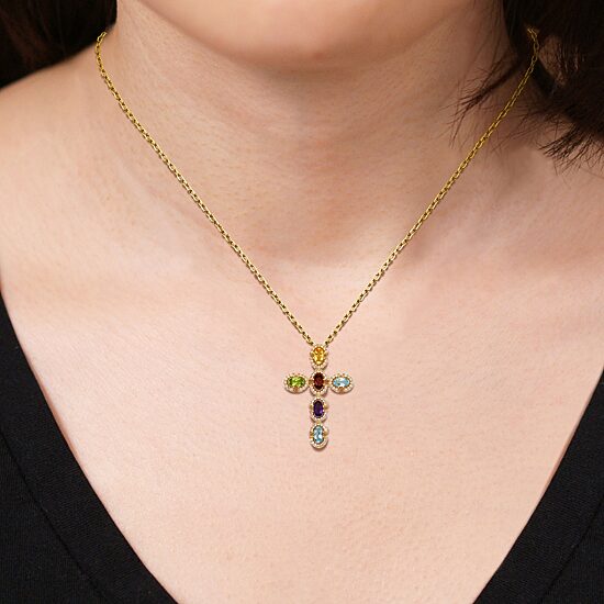 Womens Genuine Multi Color 18K Gold Over Silver Cross 18 Inch Pendant Necklace