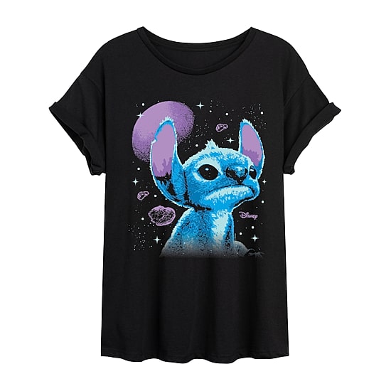 Womens Juniors Crew Neck Short Sleeve Regular Fit Lilo & Stitch Graphic T-Shirt