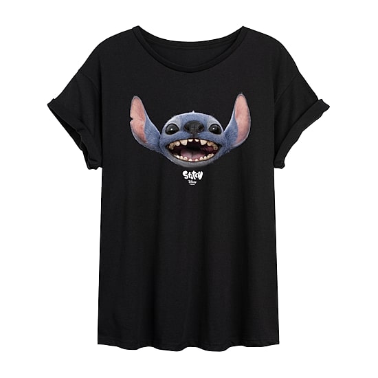 Womens Juniors Crew Neck Short Sleeve Regular Fit Lilo & Stitch Graphic T-Shirt