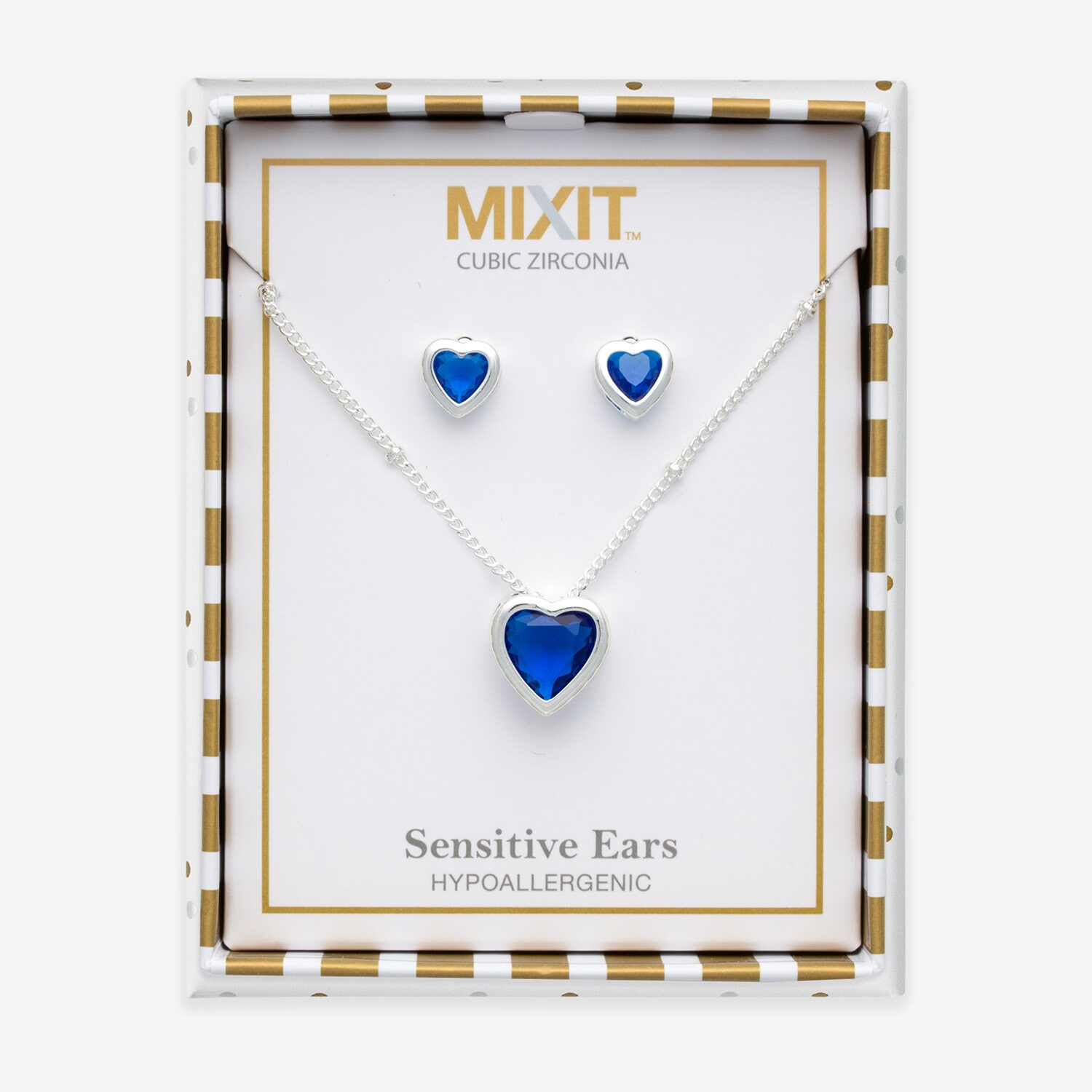 Mixit Womens Blue Cubic Zirconia Heart Hypoallergenic 3-pc. Jewelry Set