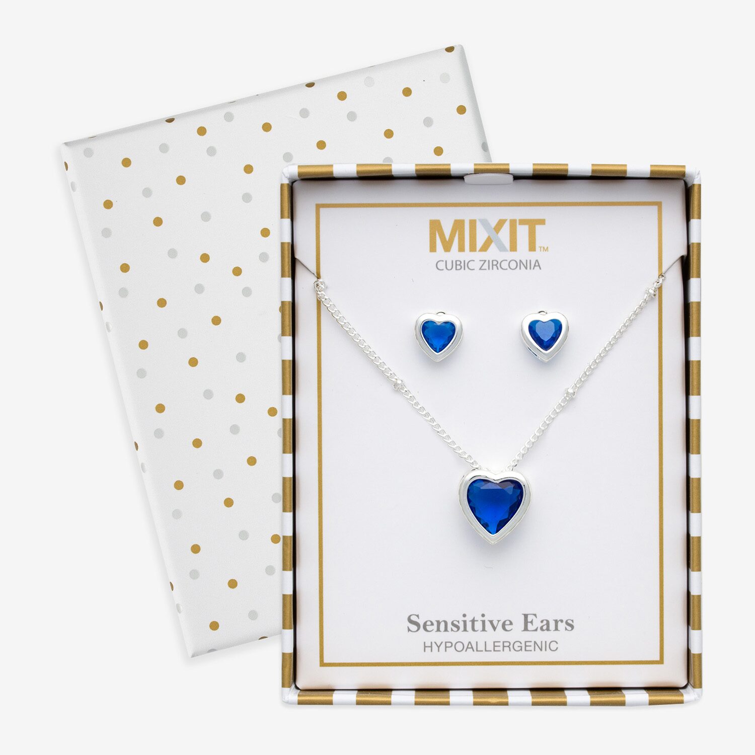 Mixit Womens Blue Cubic Zirconia Heart Hypoallergenic 3-pc. Jewelry Set