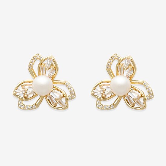 Mixit White Simulated Pearl 5mm Flower Stud Earrings