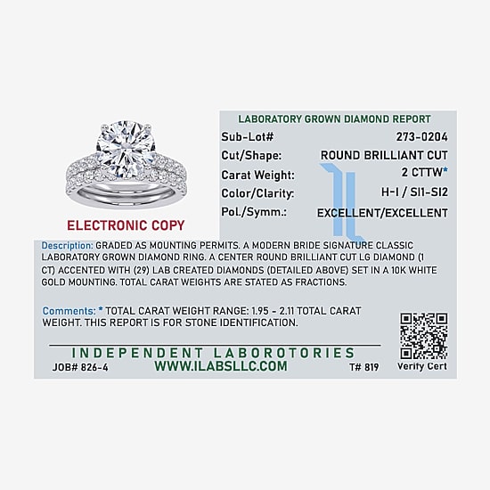 Signature By Modern Bride (H-I / Si1-Si2) Womens 2 CT. T.W. Lab Grown White Diamond 14K Gold Round Bridal Set