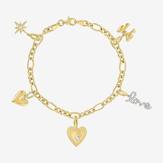 Diamond Addiction (G-H / Si2-I1) Womens 1/5 CT. Lab Grown White Diamond 14K Gold Over Silver Charm Bracelet