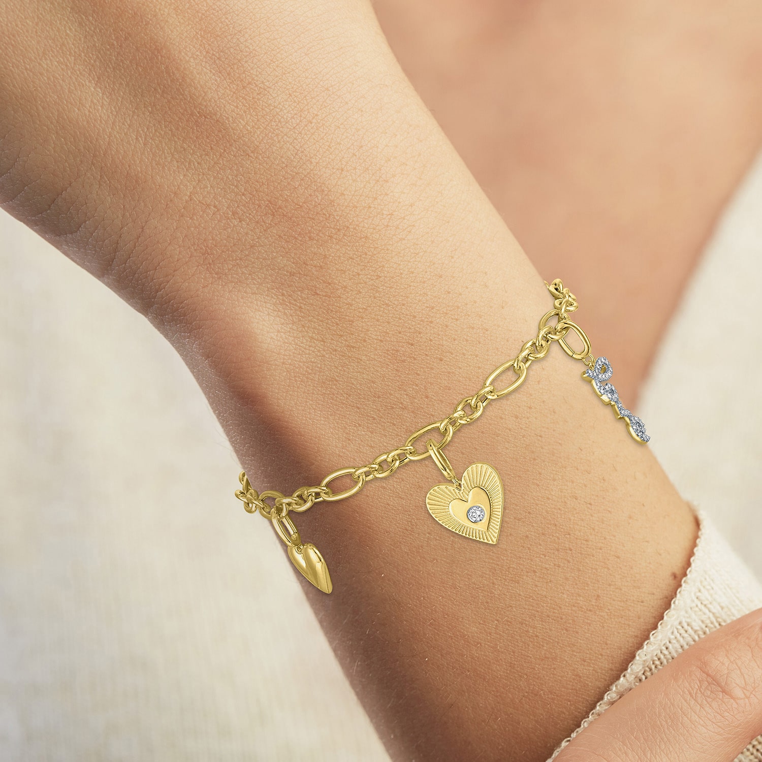 Diamond Addiction (G-H / Si2-I1) Womens 1/5 CT. Lab Grown White Diamond 14K Gold Over Silver Charm Bracelet