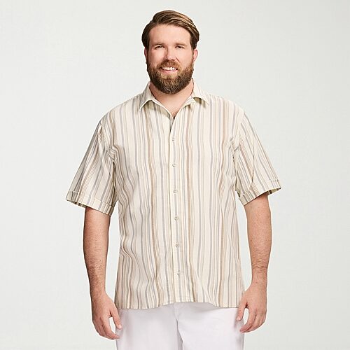 Izod Dune Texture Mens Short Sleeve Regular Fit Big And Tall Button-down Shirt In White