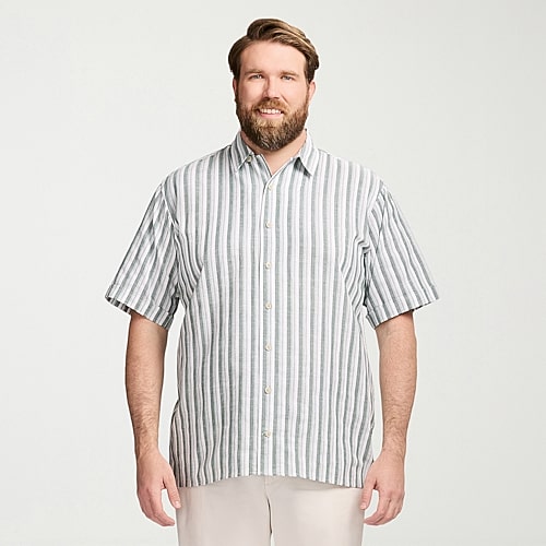 Izod Dune Texture Mens Short Sleeve Regular Fit Big And Tall Button-down Shirt In Green