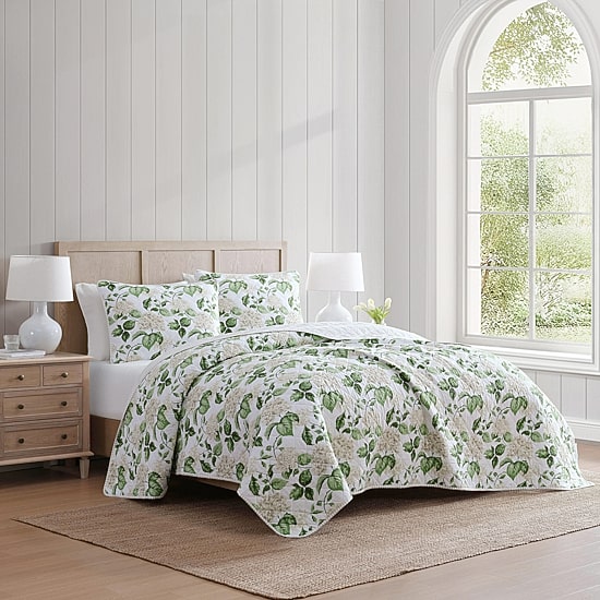 Martha Stewart Hydrangea Floral Easy Care Quilt Set