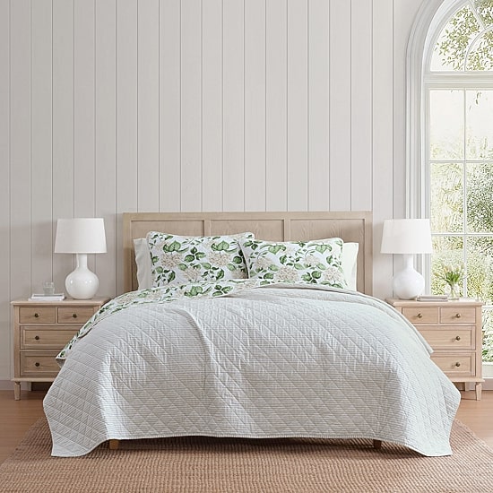 Martha Stewart Hydrangea Floral Easy Care Quilt Set