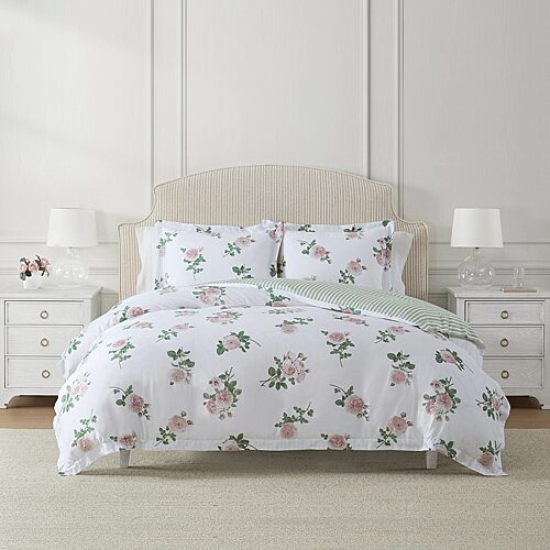 Martha Stewart Tea Rose Easy Care Duvet Cover Set, One Size, Pink