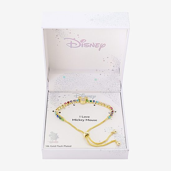 Disney Classics Womens Cubic Zirconia 10K Gold Over Brass Mickey Mouse Bolo Bracelet