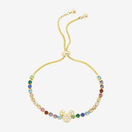 Disney Classics Womens Cubic Zirconia 10K Gold Over Brass Mickey Mouse Bolo Bracelet