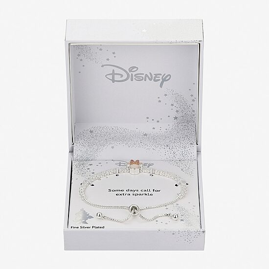 Disney Classics Womens Cubic Zirconia 14k Rose Gold Over Brass Minnie Mouse Bolo Bracelet