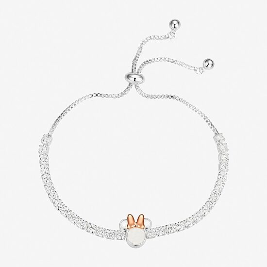 Disney Classics Womens Cubic Zirconia 14k Rose Gold Over Brass Minnie Mouse Bolo Bracelet