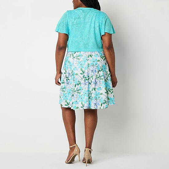 Perceptions Womens Plus Floral Jacket Dress