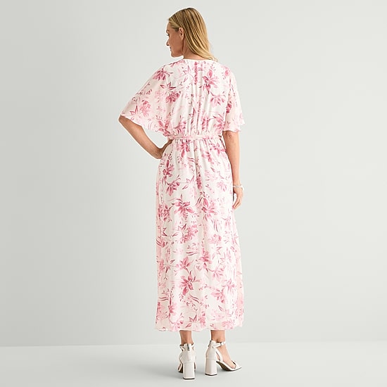 Studio 1 Womens Petite V Neck Short Sleeve Kimono Maxi Dress