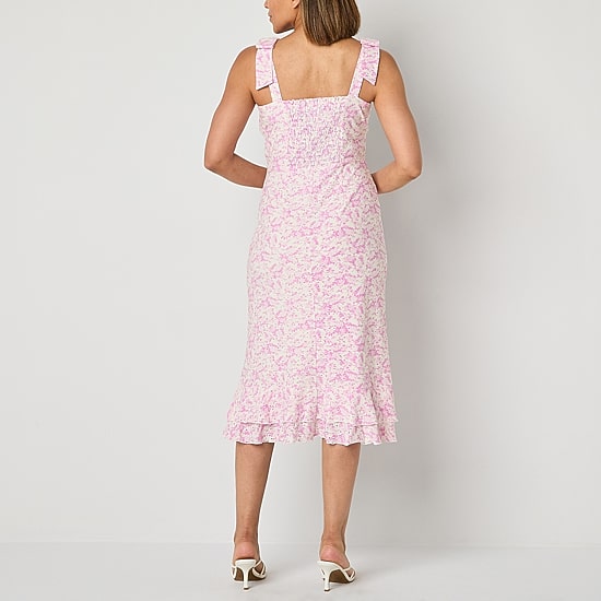 Perceptions Womens Petite Midi Sweetheart Neck Sleeveless Floral Sheath Dress