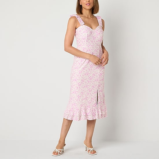 Perceptions Womens Petite Midi Sweetheart Neck Sleeveless Floral Sheath Dress