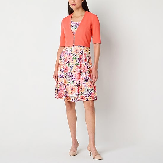 Perceptions Womens Petite Floral Jacket Dress